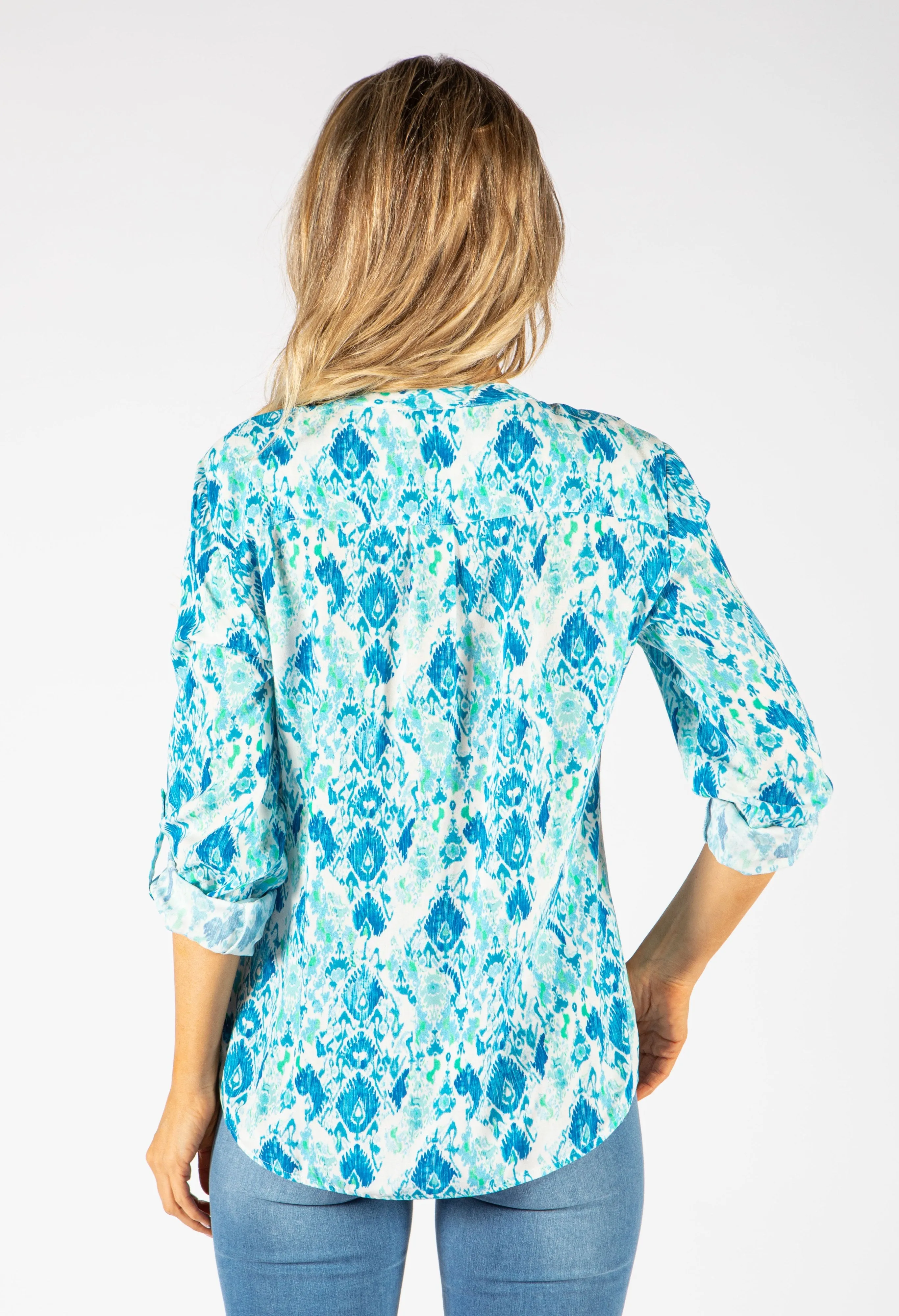 Abstract Print Double Pocket Blouse