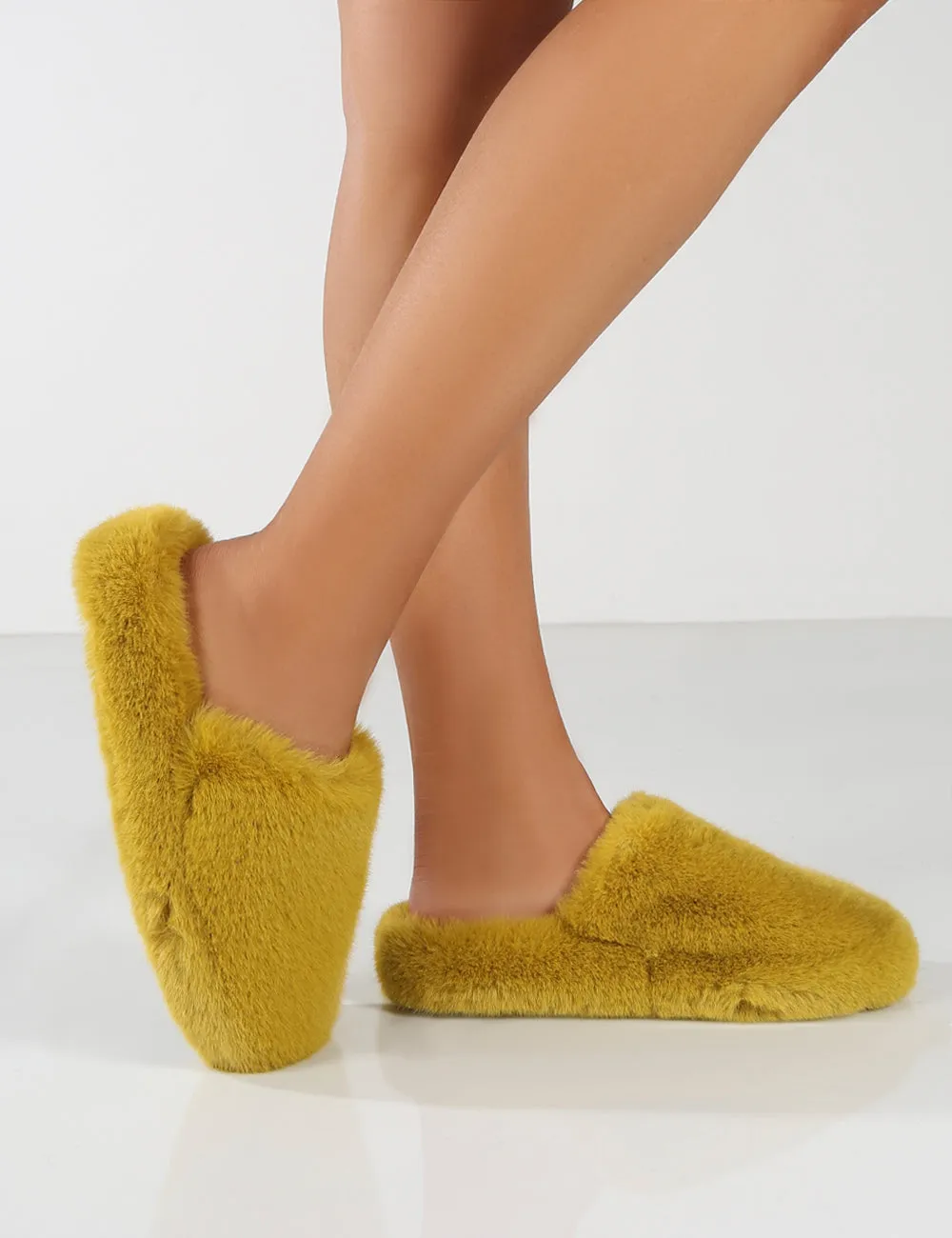 Baloo Mustard Faux Fur Fluffy Slipper