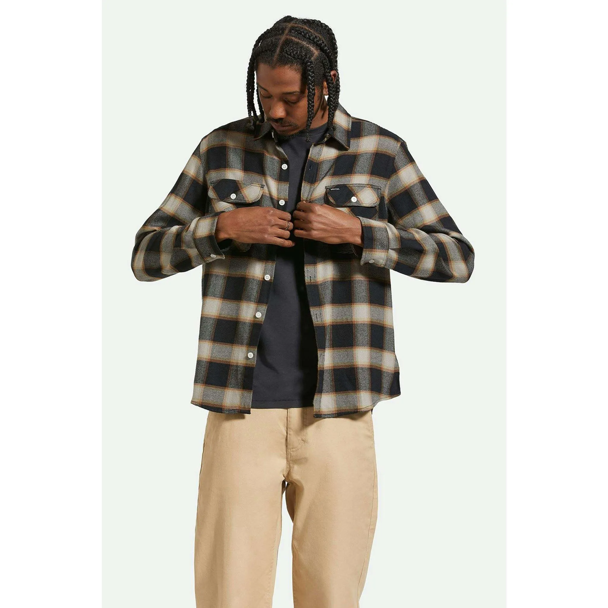 Brixton Bowery Men's Flannel in Black & Cream