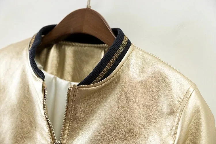 Europe fashion metal collar zipper leather flight baseball