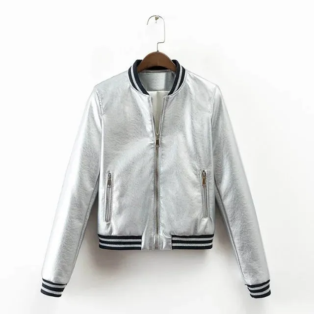 Europe fashion metal collar zipper leather flight baseball