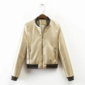 Europe fashion metal collar zipper leather flight baseball
