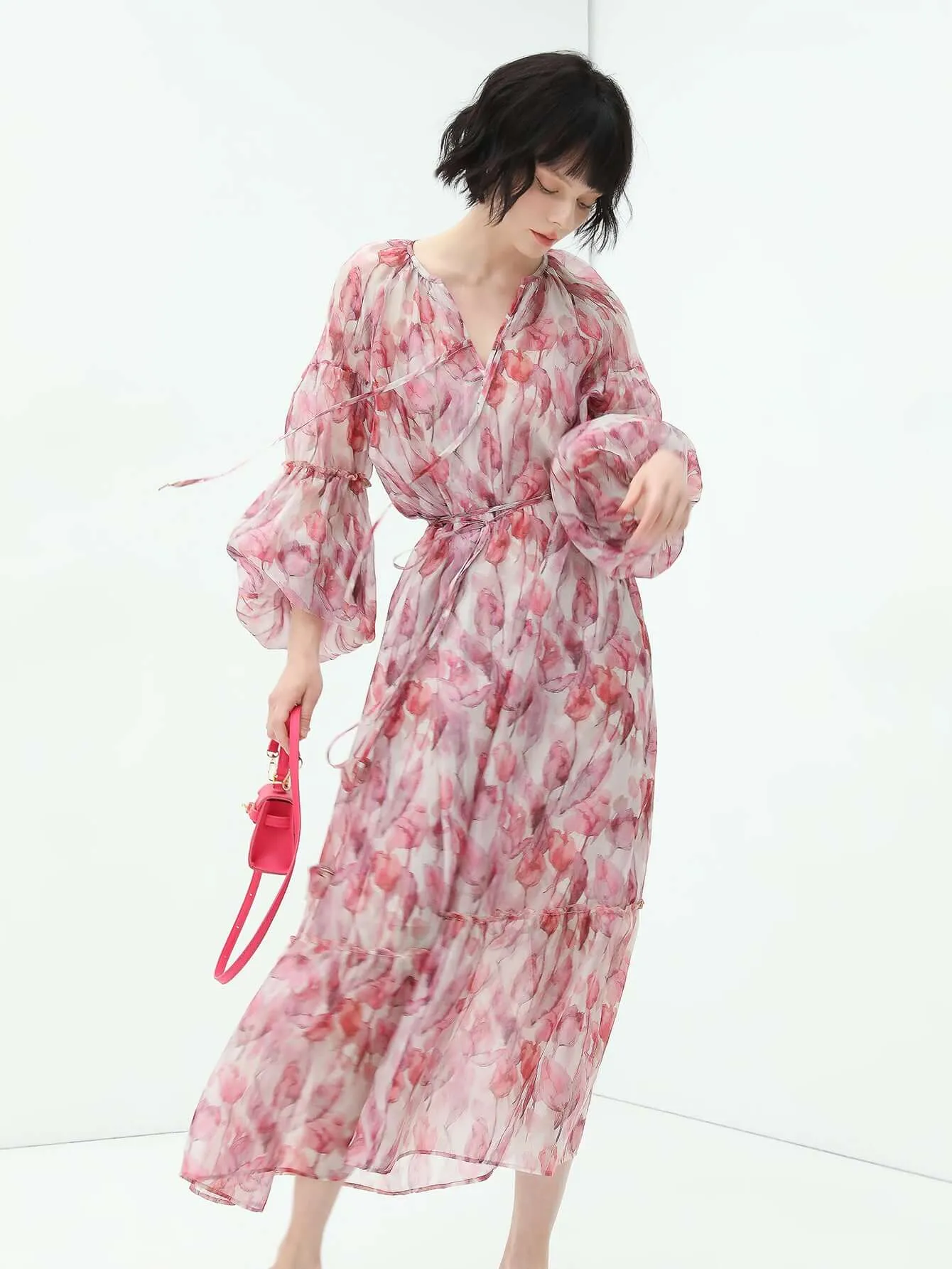 Floral Blush Pink Two Piece Chiffon Dress