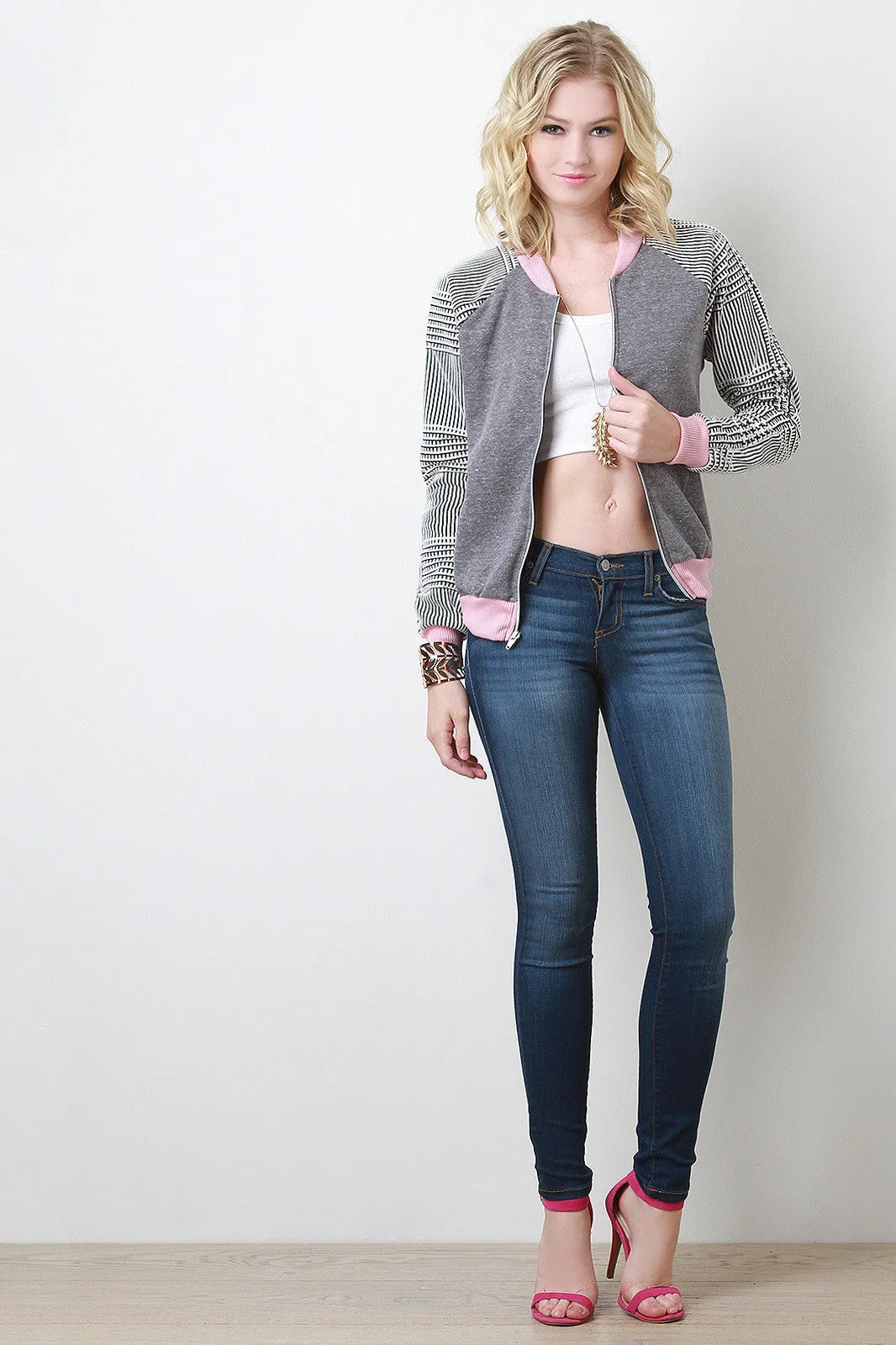 Grid Sleeve Varsity Jacket