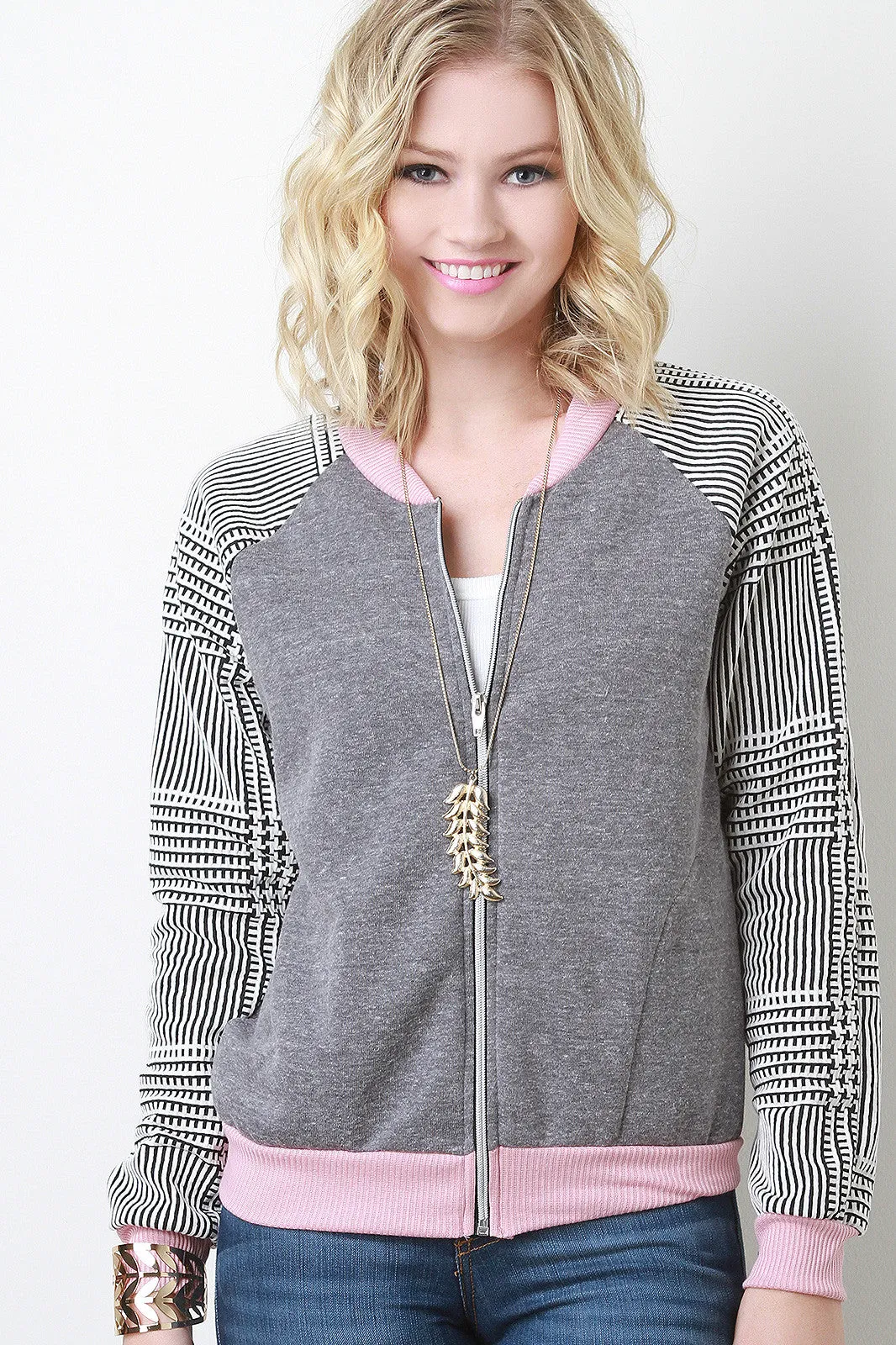 Grid Sleeve Varsity Jacket