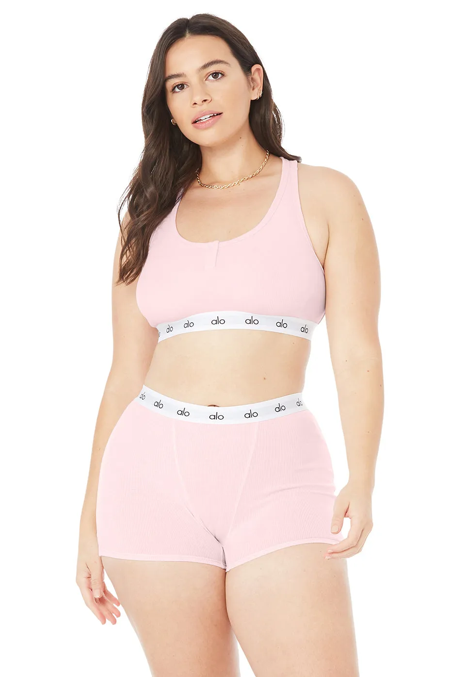 Icon Ribbed Henley Bra - Powder Pink