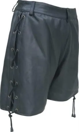 Ladies Lambskin Leather Shorts with Side Laces