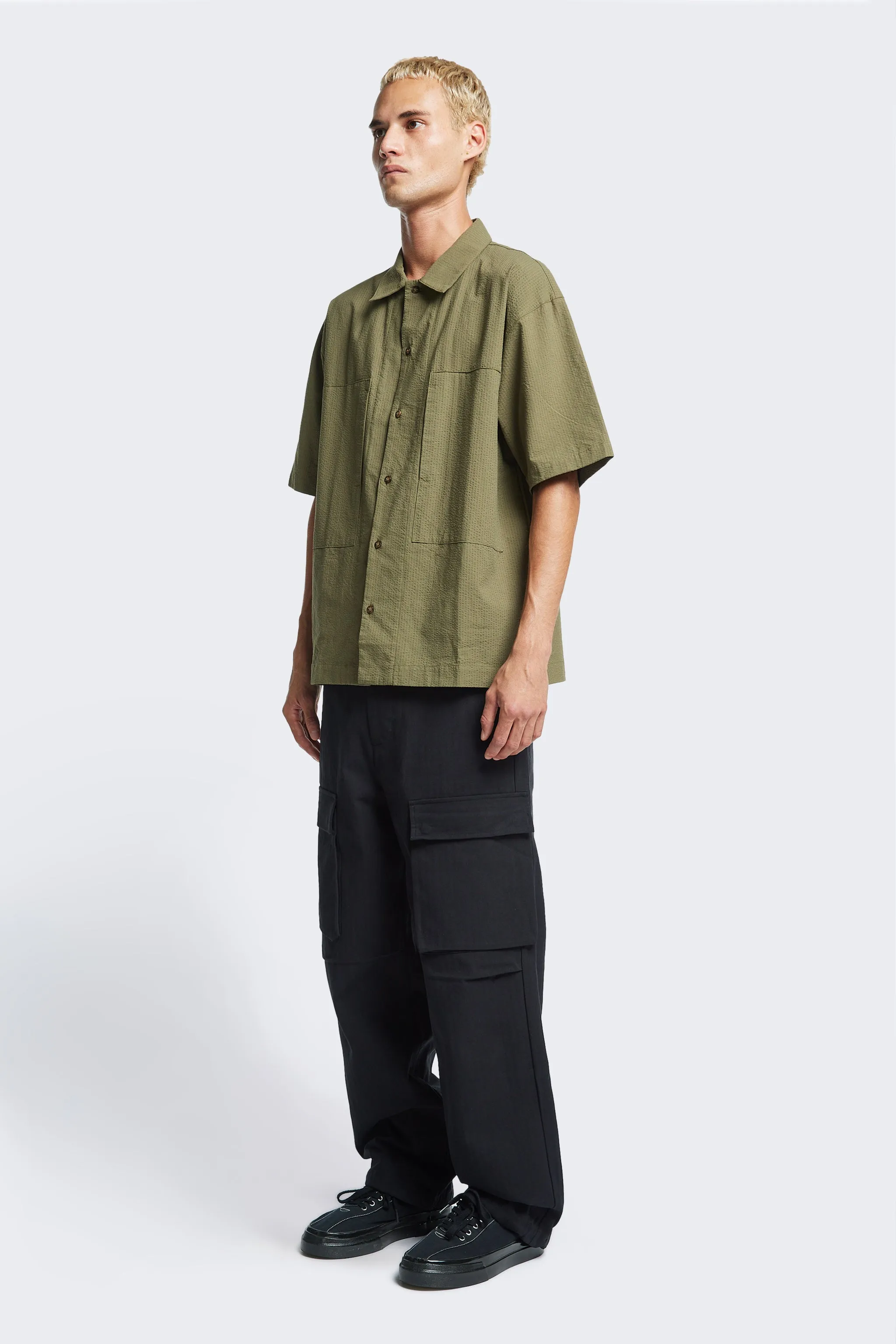 Map Seersucker Shirt Khaki