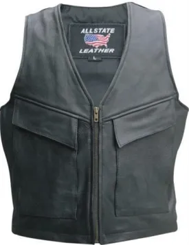Men's Black Naked Leather Cargo Motorcycle Vest