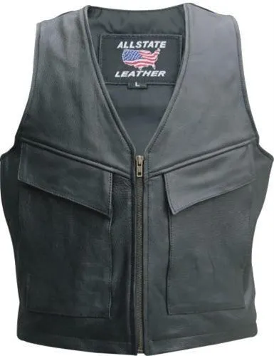 Men's Black Naked Leather Cargo Motorcycle Vest