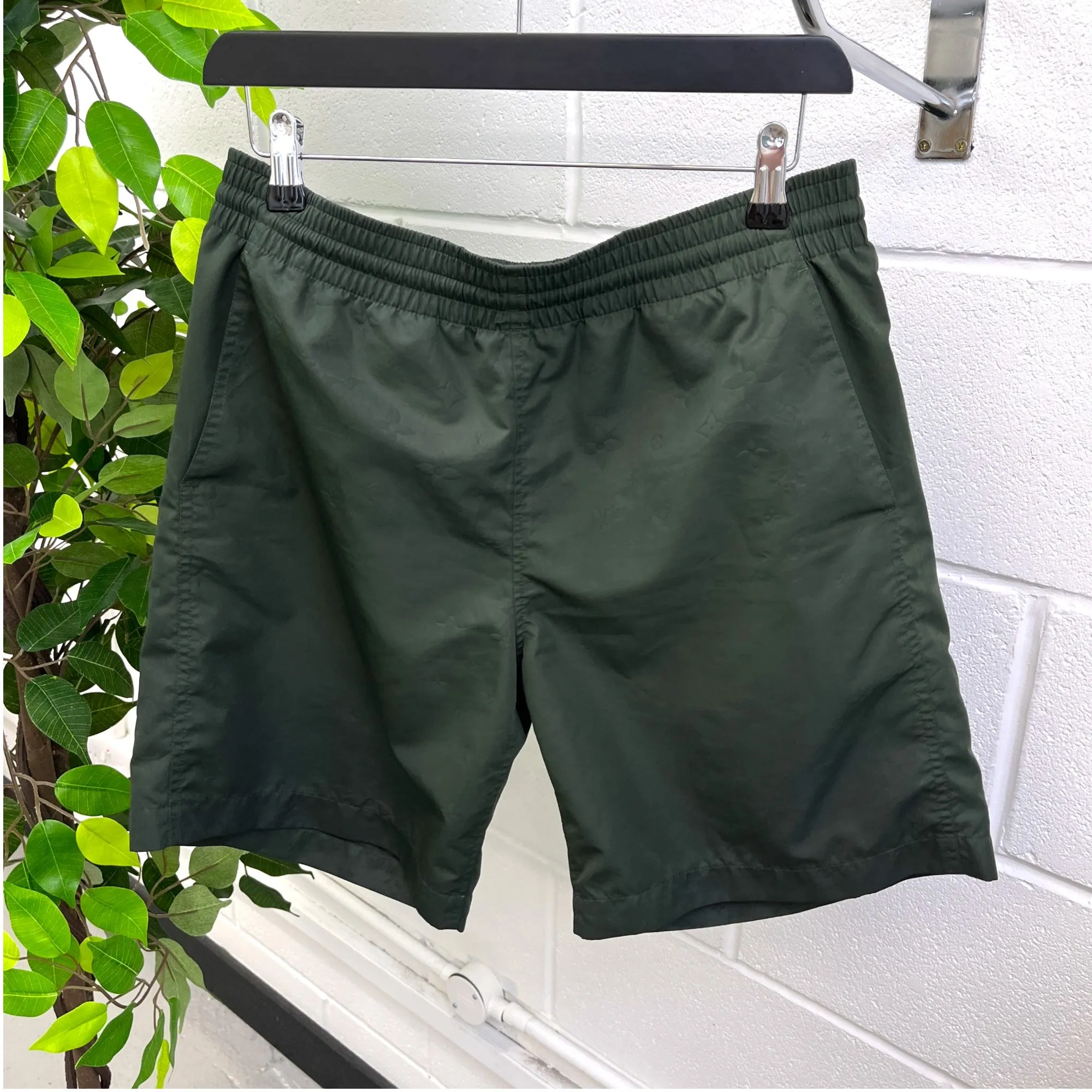 Men's Signature Monogram Swim Shorts Khaki Size S
