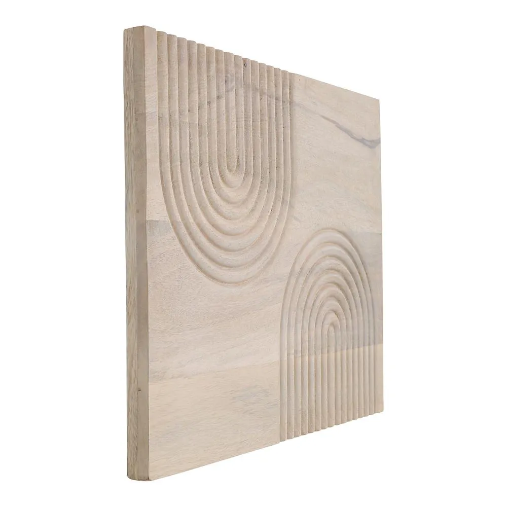 Modern Boho Beige Neutral Carved Wood Wall Art White Wash