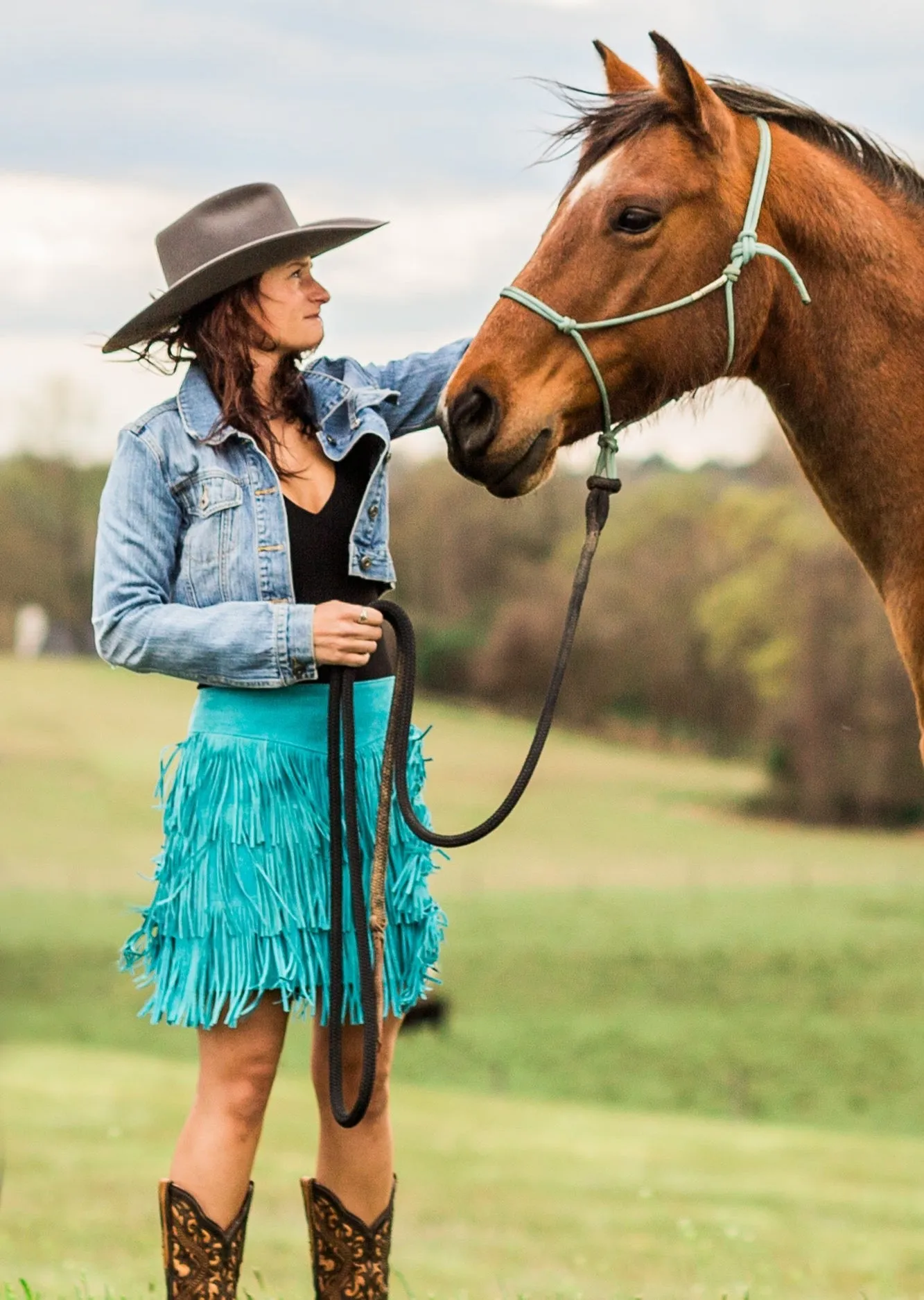 Skirt, Western Sueded Leather with Fringe - Style L704