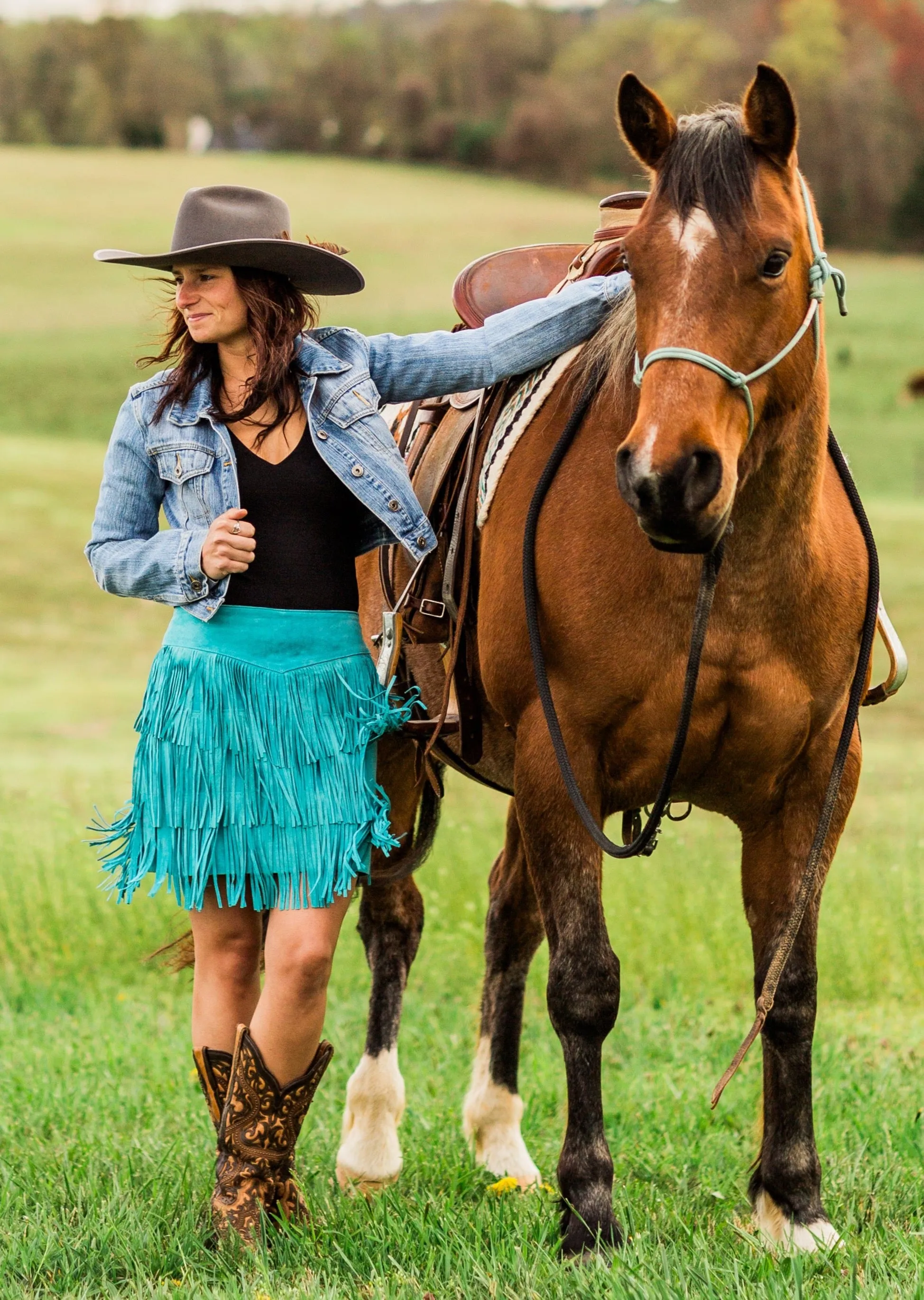 Skirt, Western Sueded Leather with Fringe - Style L704