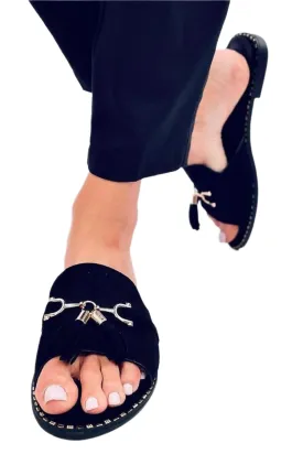 TEEK - Black Linked Tassel Slides